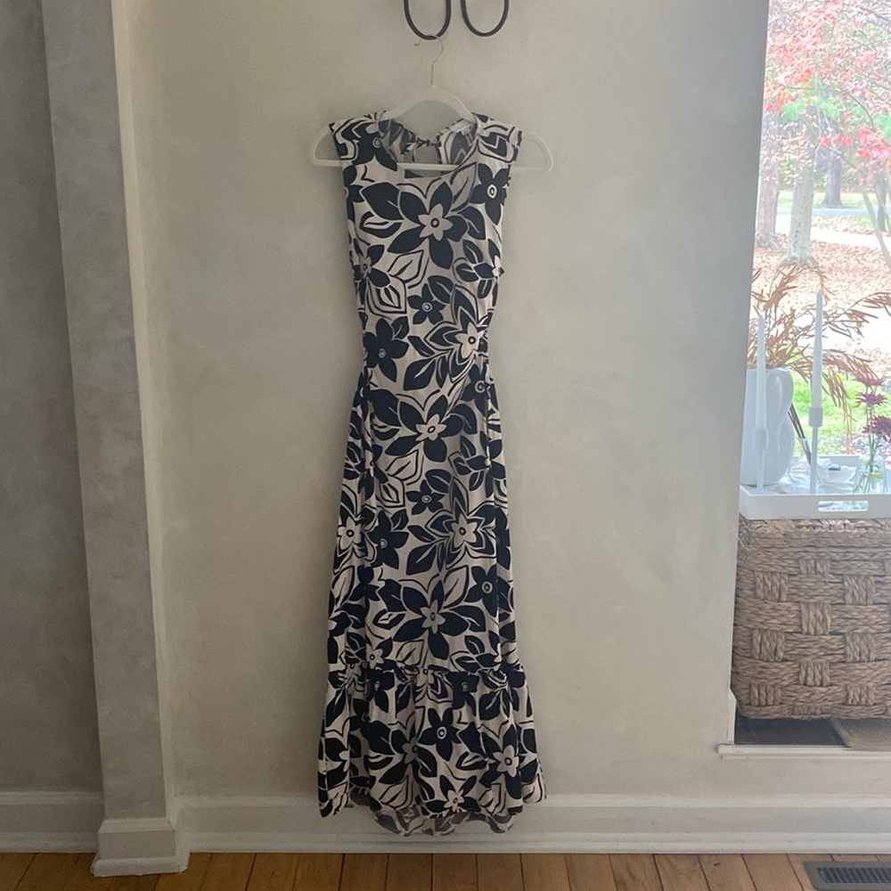 Topshop cut out side and back large floral midi dress in mono